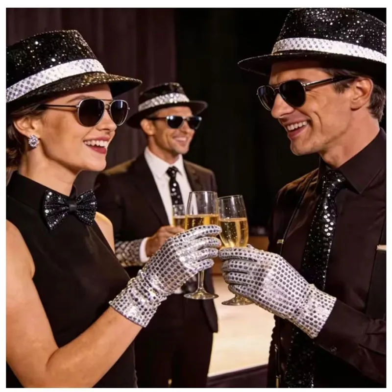 Unisex Sequins Hat Stage Dance Show Party Hip Hop Jazz Glitter Cowboy Caps Performance Costume Clown Magician Shiny Beading
