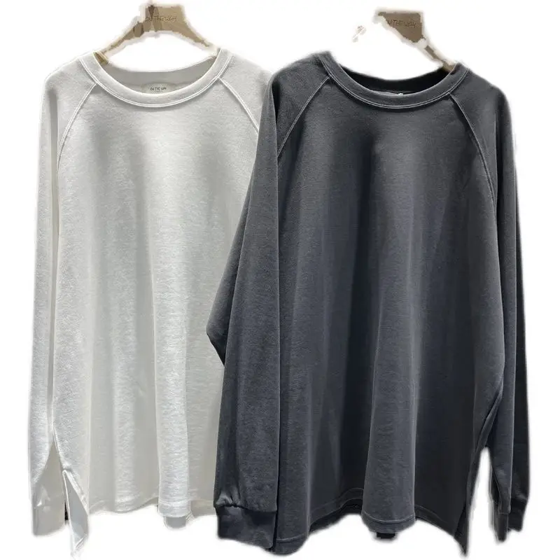 Solid Color Casual Interior Lapping O-neck Tops Undercoat Casual Pullovers Femme Long Sleeve T-Shirts Simplicity Women Clothing