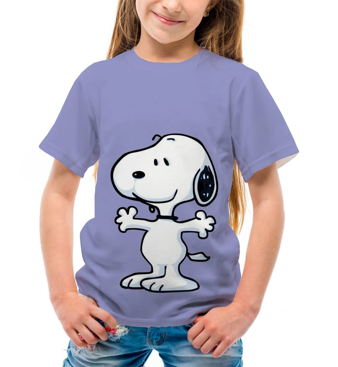 Snoopy print short-sleeved top round neck T-shirt spring and summer children's loose and comfortable short sleeves unisex