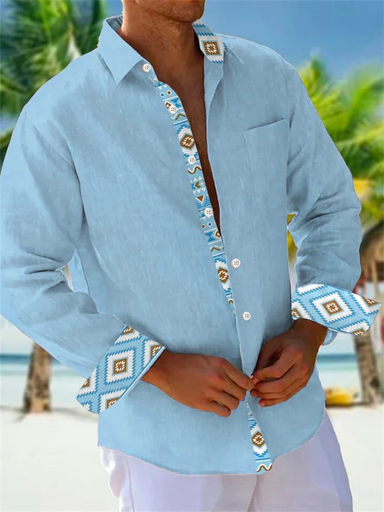 Camicia da uomo con motivo a giunture tinta unita rosa blu confortevole e morbido nuovo modello casual camicia da uomo con tasca superiore da spiaggia all'aperto