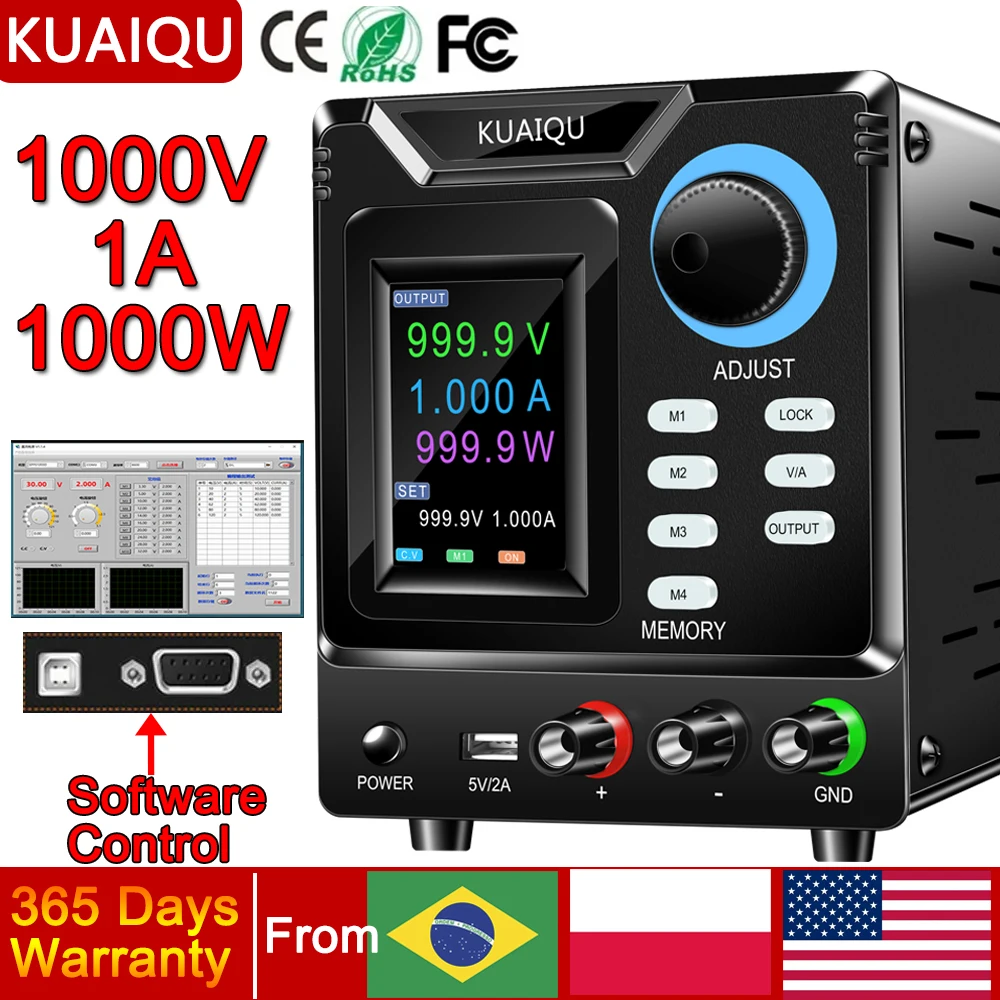 KUAIQU 1000V Adjustable DC Power Supply With RS232 Software Control Programmable Lab Bench Power Supply Voltage Regulator Switch