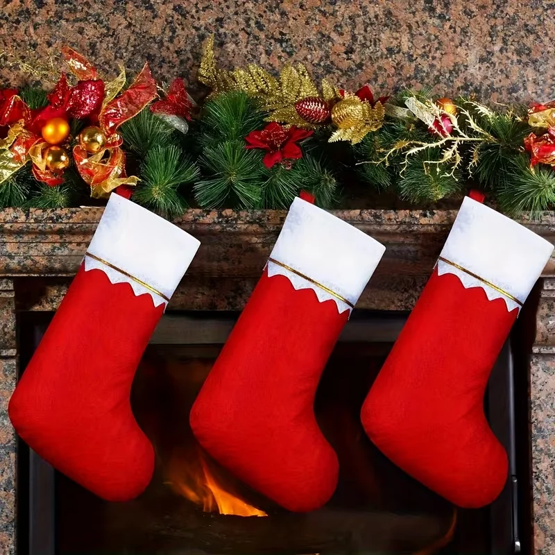 12-24PCS Christmas Stocking Hanging Gift Bag Fireplace Decor Holiday Ornament Party Display Home Decoration Festive Scene