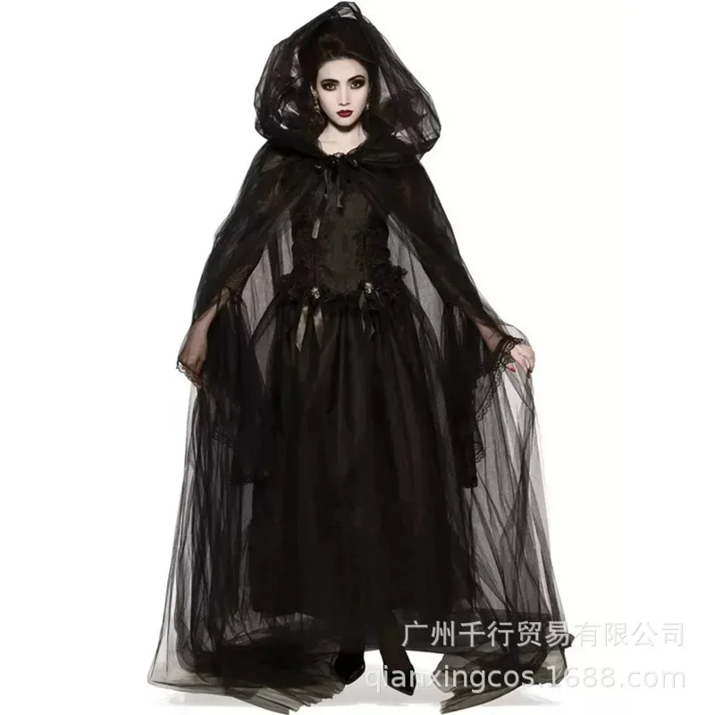 Costume d'Halloween Cosplay Horreur pour Femme, Sorcière, Vampire Zombie Effrayant, Carnaval, Fantôme Effrayant, Cape à Capuche Médiévale, Jour de la Fréquence