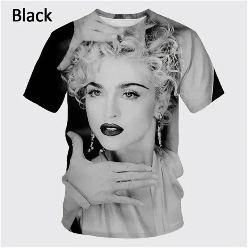 Youth Elegant Madonna Pattern Printed T-shirt 3D Neutral Round Neck Sexy Girl Top Men's and Women's