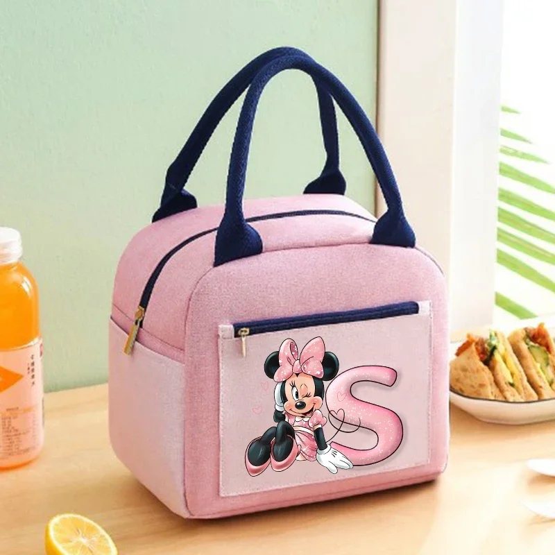 Kawaii Minnie Girl Lunch Bag Disney Anime Figures Print Lunch Box Portable Large Capacity Storage Thermal Bag Picnic Bag Gift