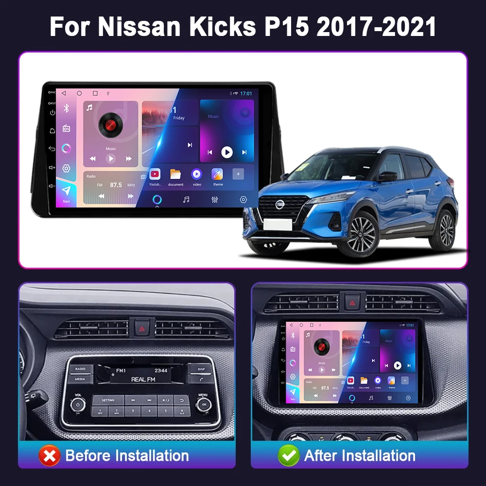 Androd 14 Car Radio For Nissan Kicks P15 2017 -2021 Androd Auto Carplay Bluetooth Multimedia Video Player Navigation GPS NO 2DIN