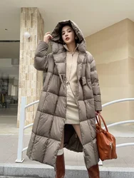 Long Winter Coat for Women, Female Jackets, Loose Warm Outerwear, Simple Fashion, Classy Down Coats, New, 2024