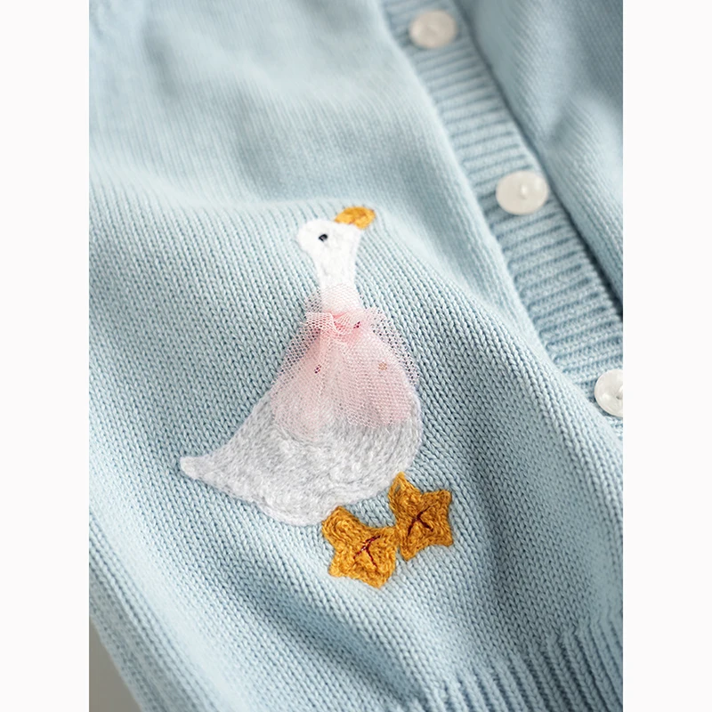 2-7 yrs New Baby Cardigan Girls Sweater Lovely Casual Clothes Autumn Children Cardigan Cartoon Embroidery Duck Pretty Coat Kids