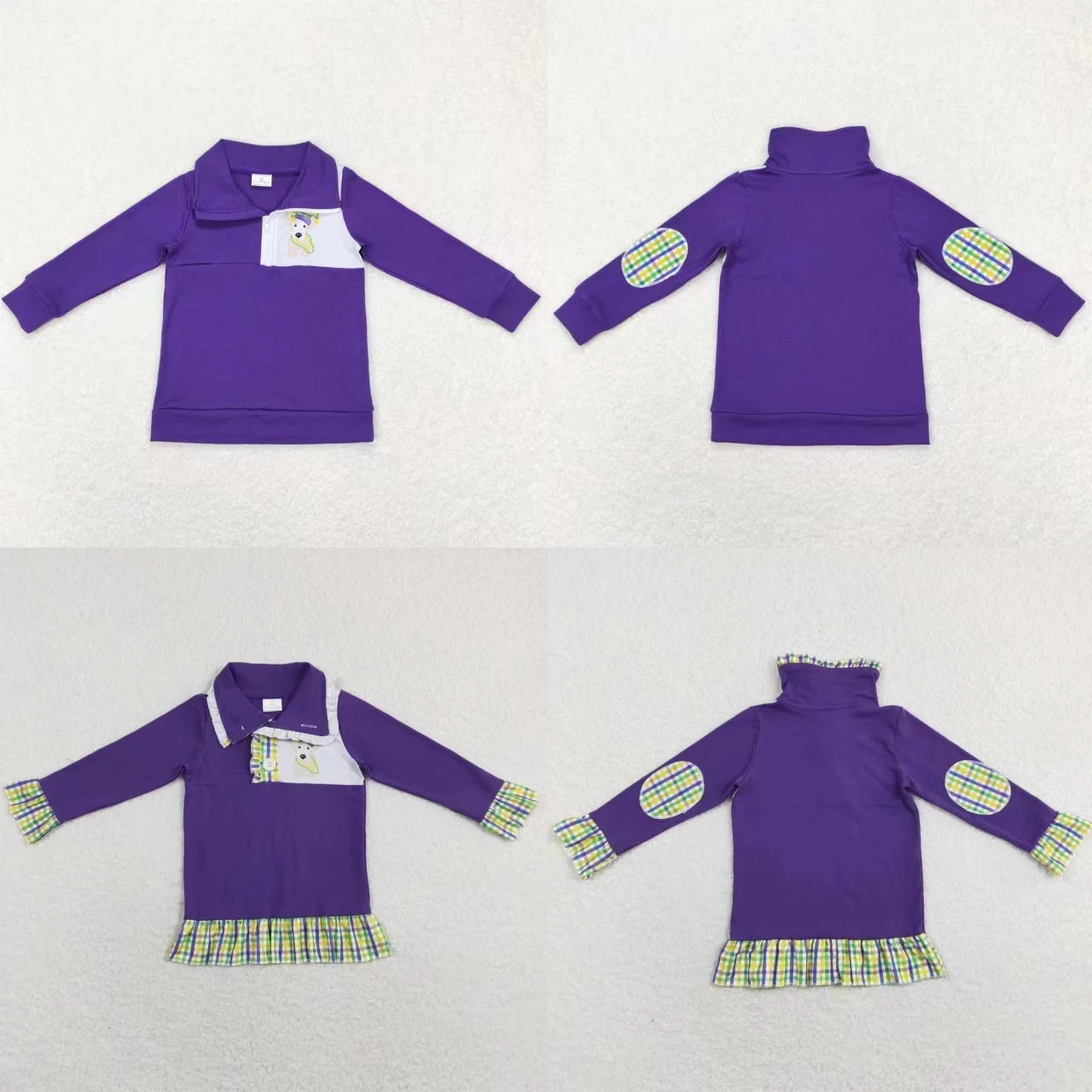 

Wholesale Toddler Zipper Mardi Gras Pullover Purple Long Sleeves Dog Clothing Baby Boy Girl Shirt Kids Lapel Children T-shirts