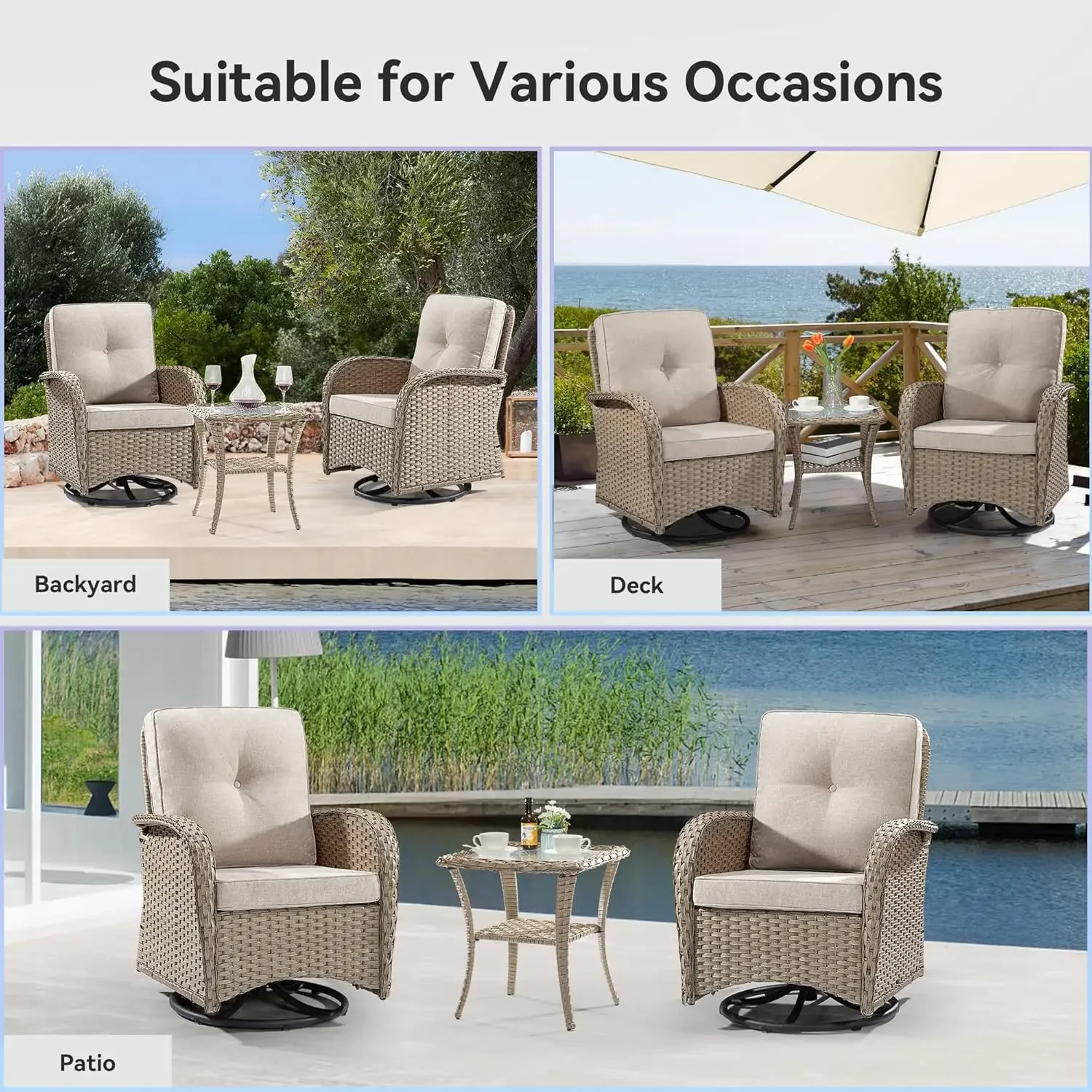 Patio Swivel Rocker Wicker Chairs - Outdoor Swivel Rocking Chairs Set of 4 with 2 Wicker Side Table,6 Piece Patio Furniture Sets