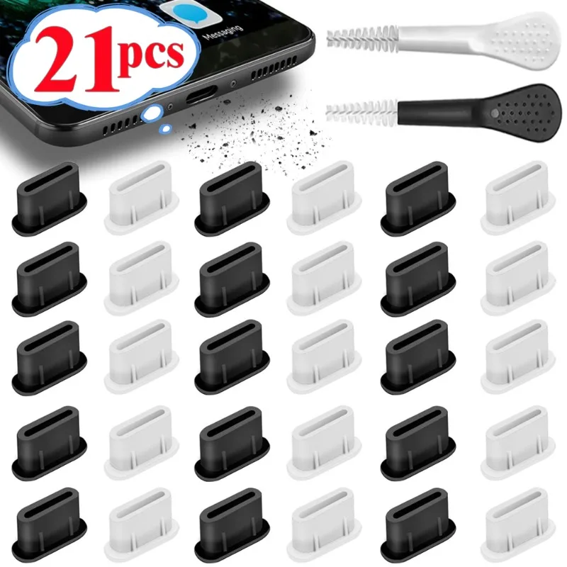 

Силиконовая пылезащитная заглушка Type-C с чистящей щеткой, защитная крышка для зарядного порта для Samsung iPhone Xiaomi OPPO USB C, пылезащитные заглушки
