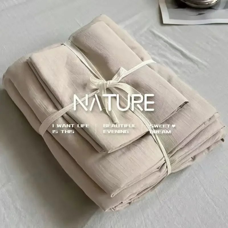 Bedding Set Twin Full Double Queen King Size Bed Sheet Set Flax Duvet Cover Sheet Pillowcase Wrinkle-Resistant