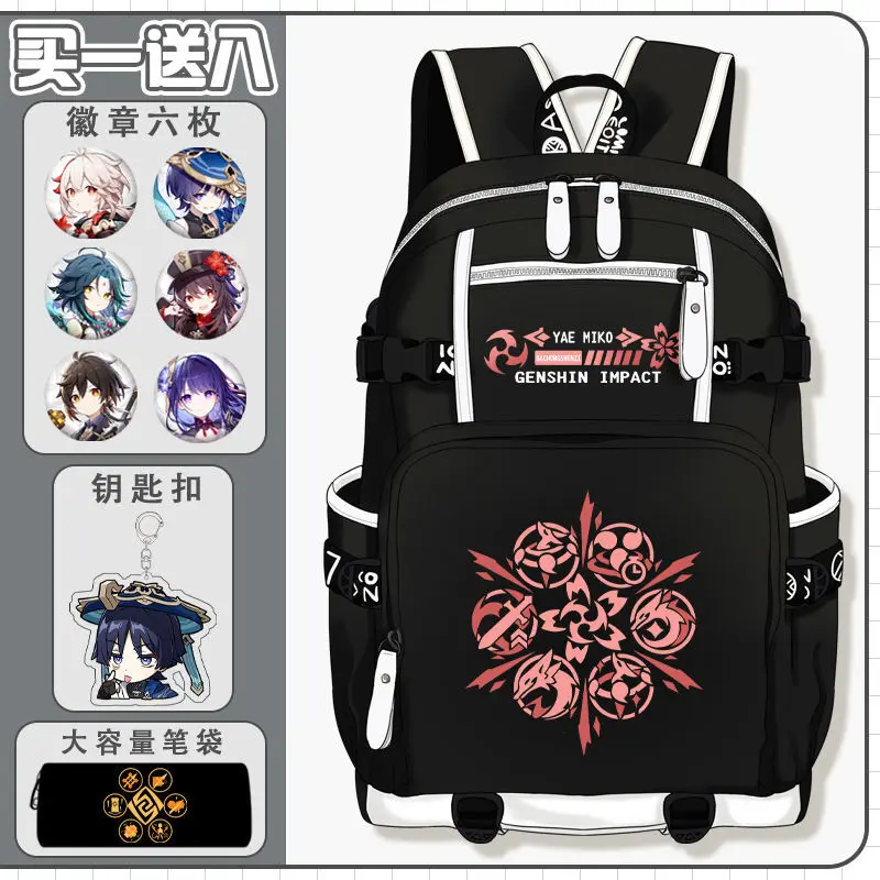 Genshin Impact Element For Boys Raiden Shogun Hu Tao Elementary Middle School Lightweight Double Shoulder Bag Large Capacity A
