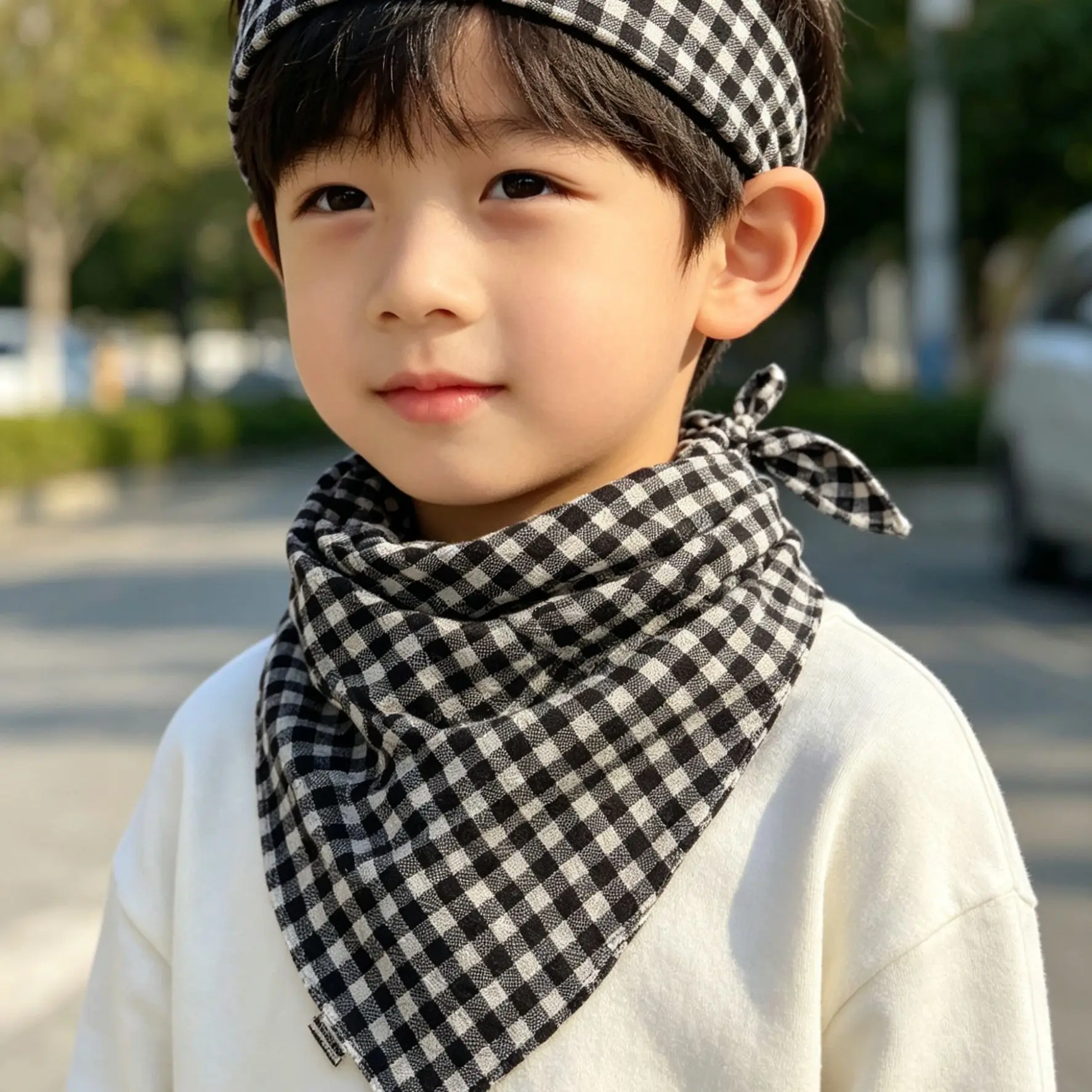 0-6Y Retro Plaid Children's Fashion Triangle Scarf Baby Boy Girls Decorative Headscarf Autumn Winter Warm Windproof Neck Warmer