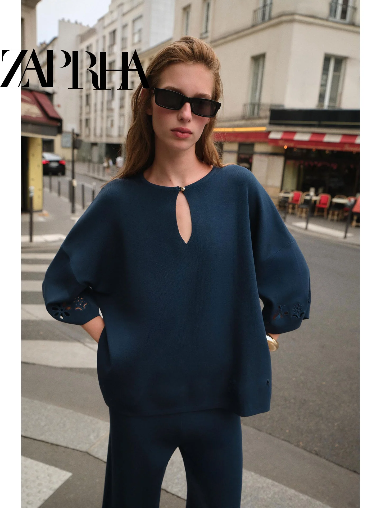 Winter 2025, los gebreid, geborduurd, uitgehold Sve V-Ne Top Dames Casual Design Sensation Tee-Quarter Sve irt