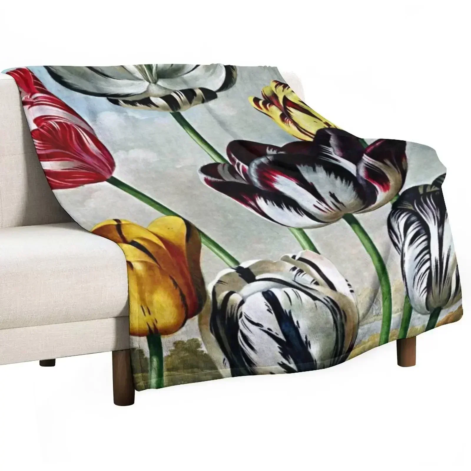 Botanical Art Temple Of Flora Tulips Throw Blanket Luxury Heavy Fashion Sofas Personalized Gift Blankets