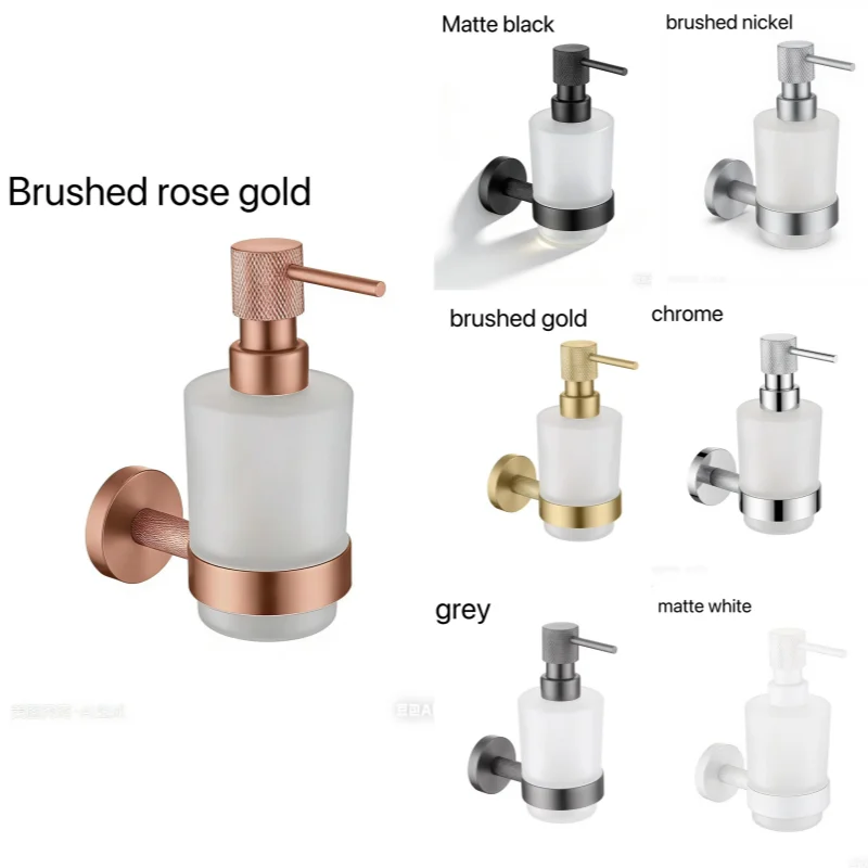 

High Quality Brushed Nickel Wall Mounted Hand Sanitizer Glass Bottle Soap Dispenser Holder Bathroom Accessories