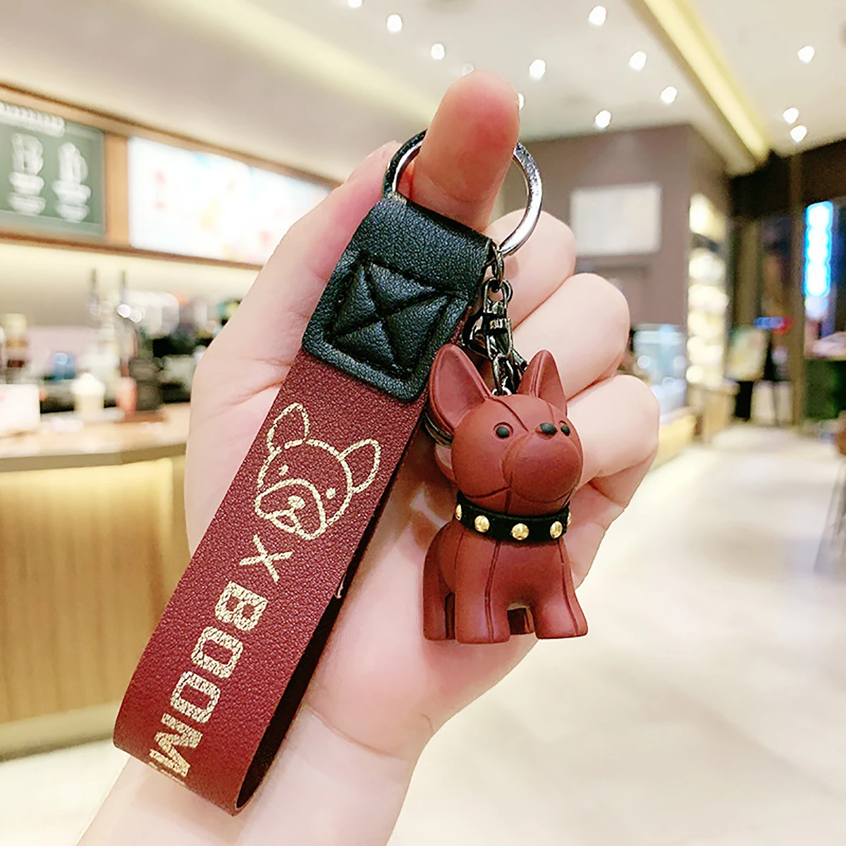 Fashion Punk French Bulldog Keychain PU Leather Dog Keychains for Women Bag Pendant Jewelry Trinket Men's Car Key Ring Key Chain image 3
