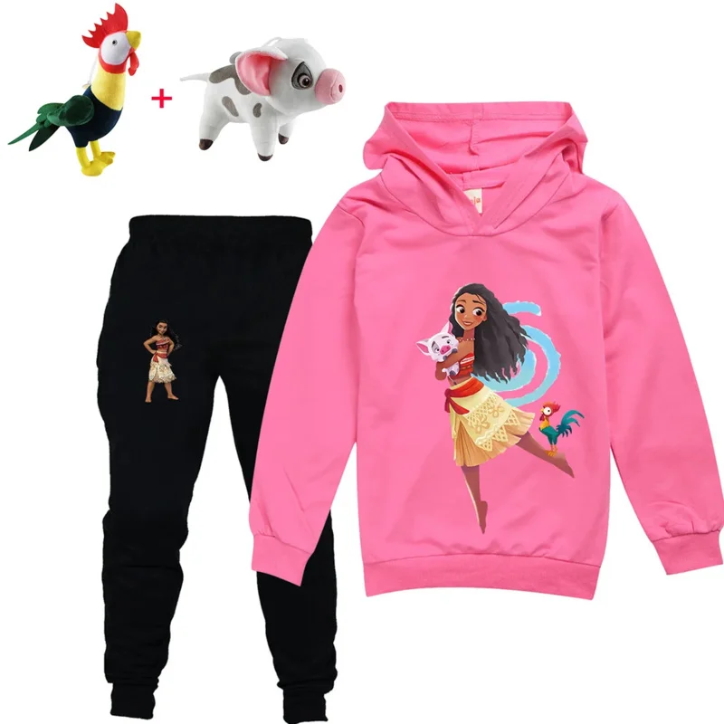 Moana-Conjunto de Sudadera con capucha de dibujos animados para niños, ropa de otoño y primavera, chándales con capucha para bebés, Tops y pantalones Vaiana para niñas de 2 a 15 años