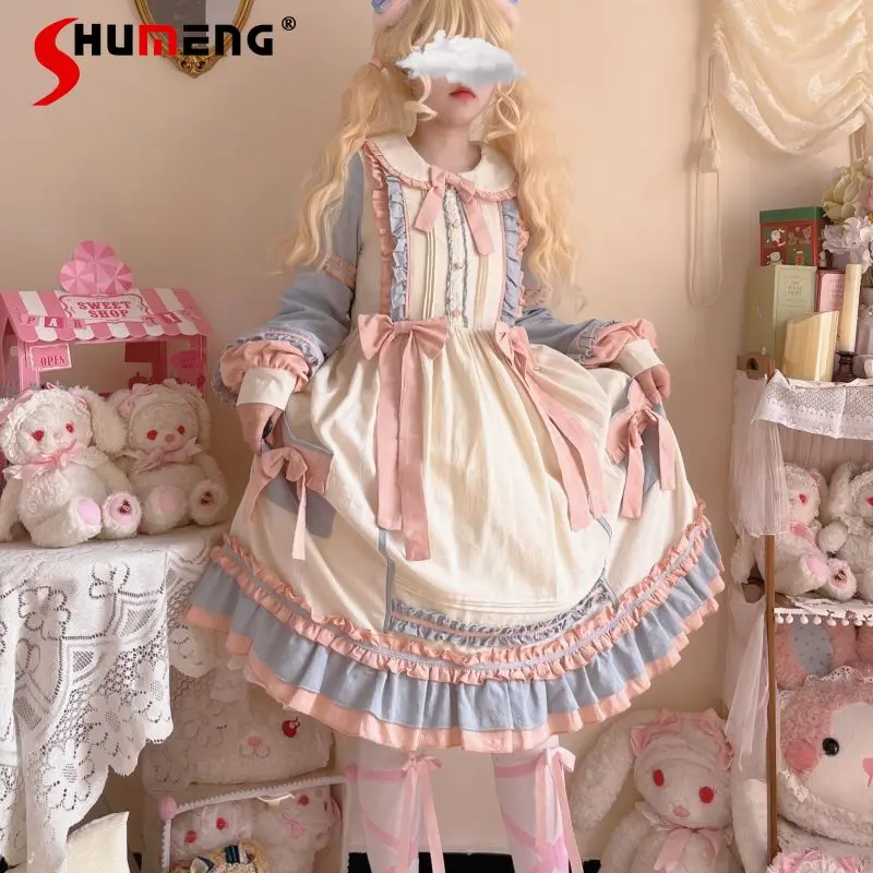 

Original Cute Girl's Lolita Large Size Long Sleeve Dress Autumn New Women High Waist Sweet Long Dress Birthday Party Dress Op
