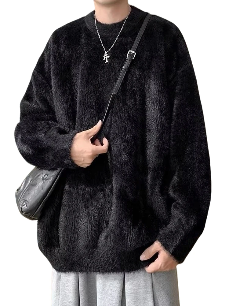 

Модный мужской зимний трикотаж Lazy Sle, однотонный норковый бархат, свободный высококачественный повседневный новый модельный вязаный свитер