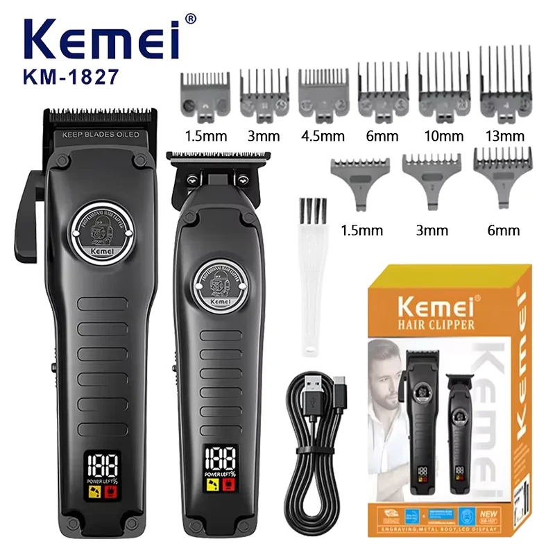 

Kemei KM-1827 Professional Barber 0mm Zero Gapped Edgers Hair Trimmer Electric Men Bald Head Finish Hair Cutting Machine