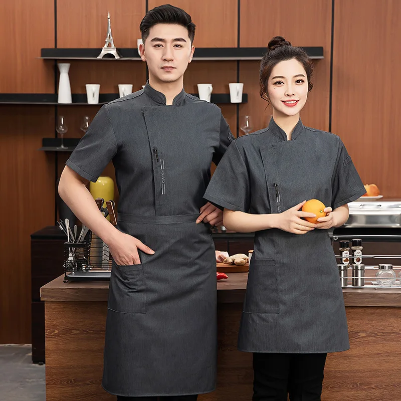 High-End Boutique Chef Uniform Short Sleeve Summer Back Breathable Mesh Senior Hotel Chef Kitchen Chef Overalls