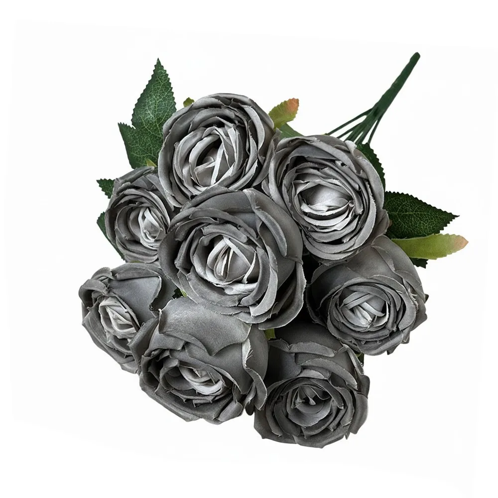 

9 Heads Rose Artificial Flowers Multicolor Silk Petals Faux Rose Flower Scene Landscaping Green Leaves Holding Bouquet Flower