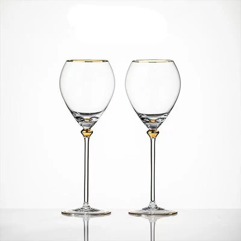 Luxury European  Crystal Champagne Cup Set High Beauty Handmade High Foot Cup Bubble Mug Household Wine Set Couple Pair Cups