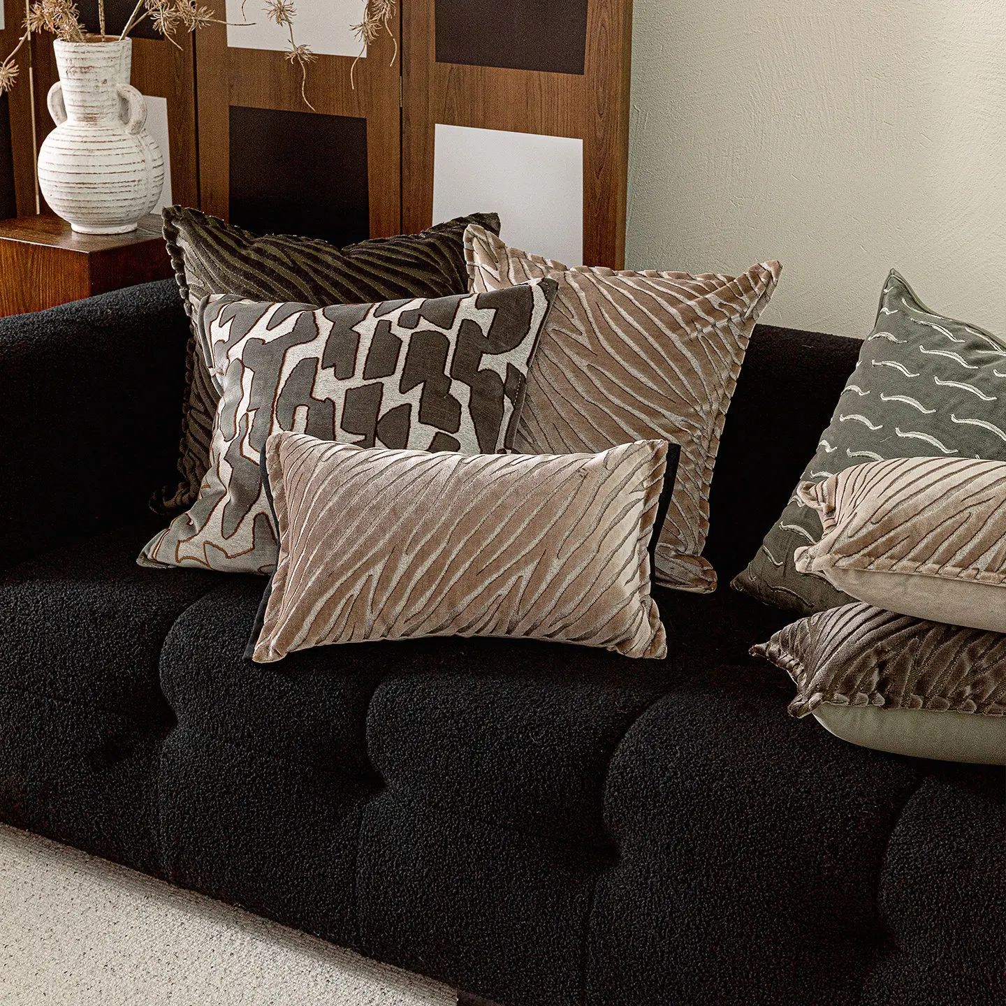 Brown Olive Green Color Pillows Velvet Jacquard Cushion Case Modern Geometric Decorative Pillow Cover For Sofa Chair Home Decor