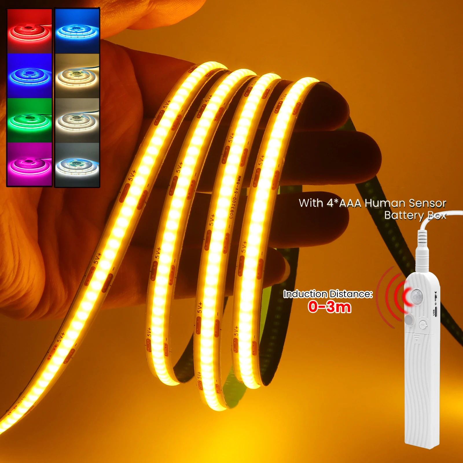 

Motion Sensor Dimmerable COB Strip DC 5V 320Leds/M White/Red/Ice Blue/Pink/Yellow 0.5M-5M TV Backlight Ribbon Rope LED Light