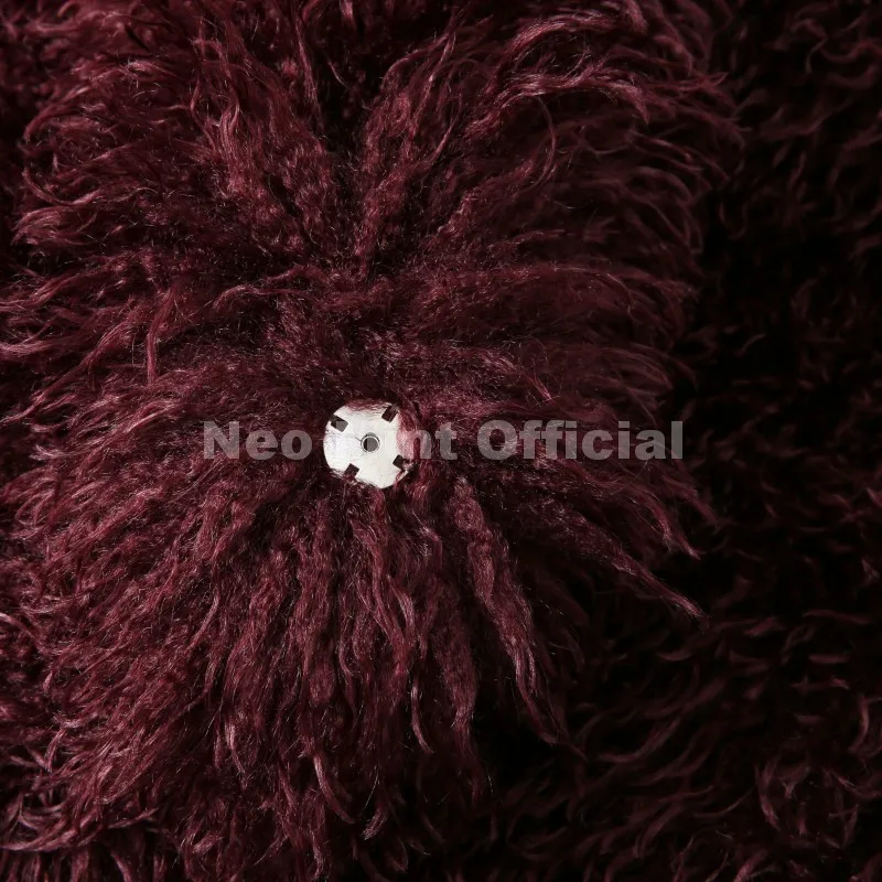 Neo Mint Winter 2025 Trend Burgundy Obsession Long Faux Mongolia Sheep Fur Jacket Coat Women Chic Lapel Collar Fluffy Overcoat