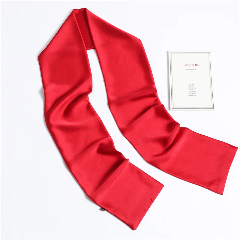 Roter, einfarbiger, langer Seidenschal für Damen, Haarschals, Seidensatin-Halstuch für Frauen, 14*145CM, Stirnbänder, schlichtes Taschenband, Damen-Accessoire – Detail 6