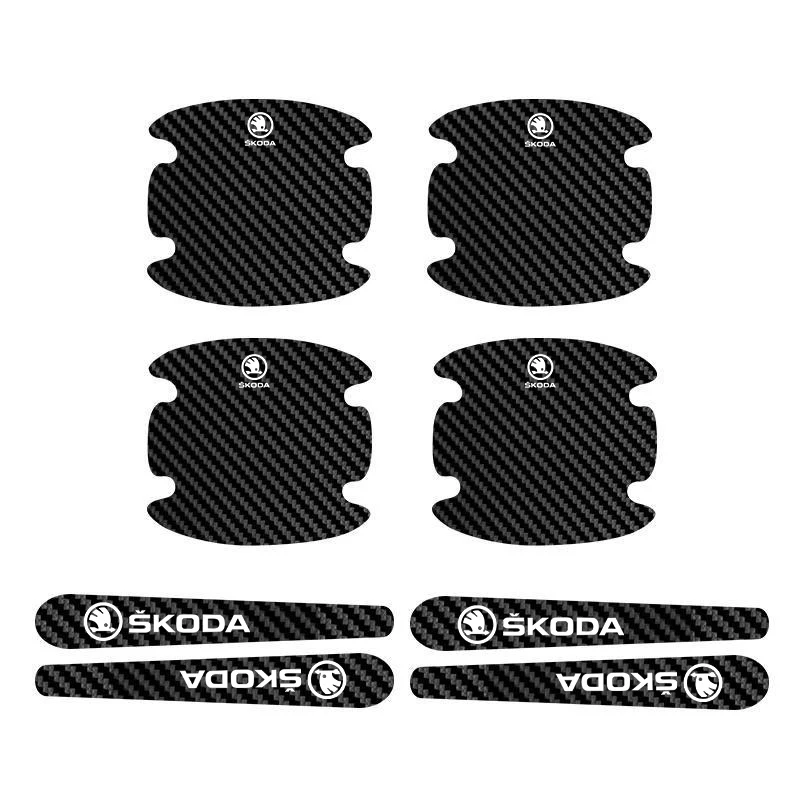 8PCS For Skoda Octavia Fabia Superb Karoq Car Styling Door Handle Sticker Carbon Fiber Scratches Resistant Cover Door Bowl Film