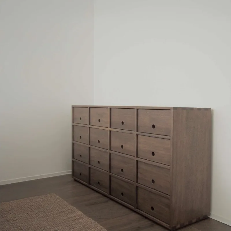 Retro wabi-sabi solid wood sixteen-bucket cabinet Kasnan wood track side tenon and locker customization