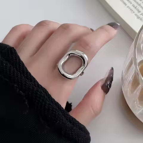 925 Sterling Silver Rings For Women Simple Vintage Handmade Adjustable Finger Hollow Ring Fashion Band Female Bijoux Gift