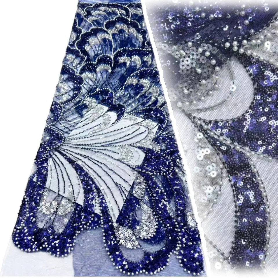 

2026 Luxury African Sequin Lace Fabric High Quality Sequins Embroidery Beaded Mesh for Women Wedding Party Dresses 5 Yards 2407