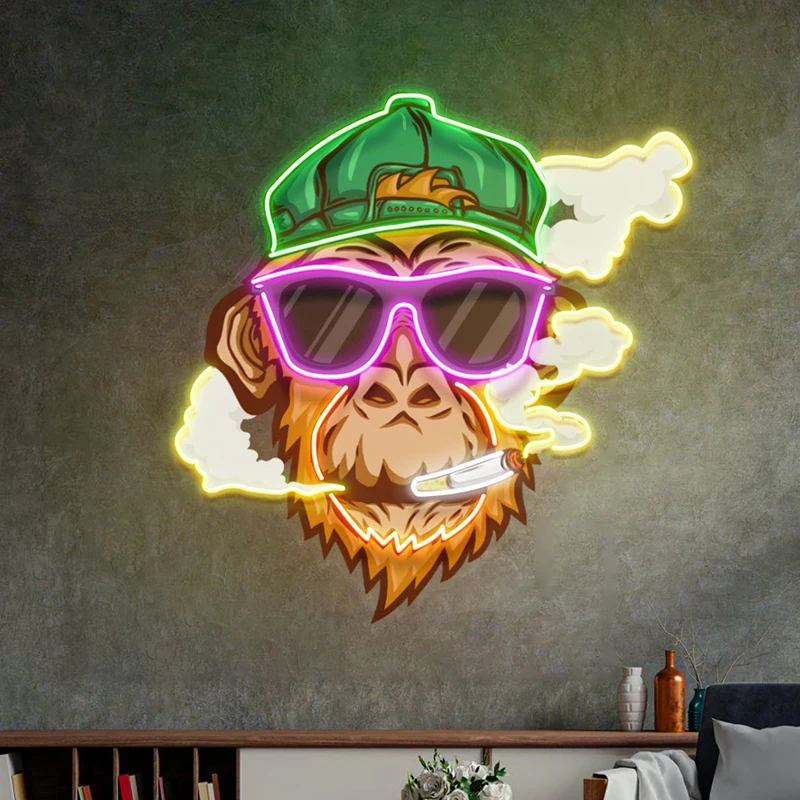 Smoke Monkey LED Neon Sign Handmade Custom Cartoon Shape Neon Lights Bedroom Living Room Wall Artwork Decor Night Light