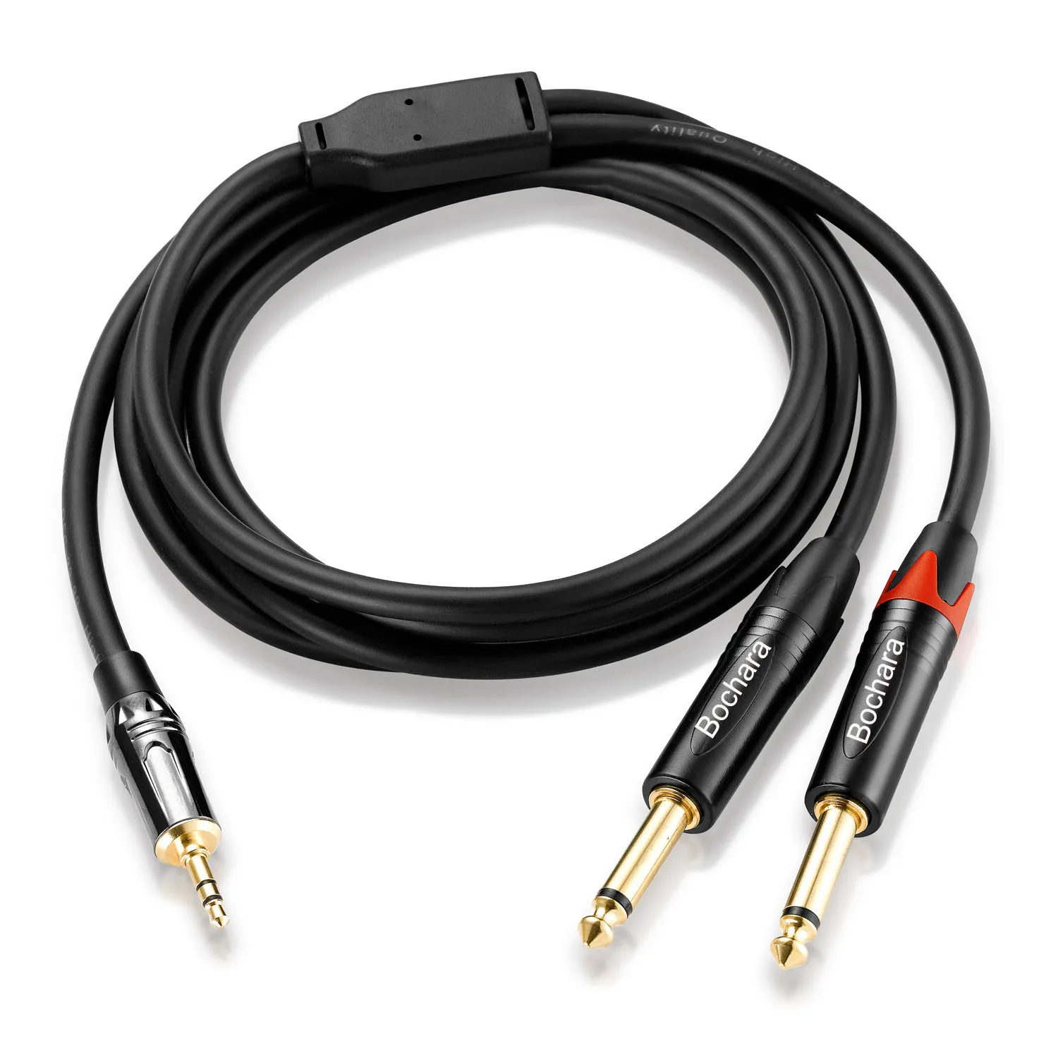 Bochara Gold Plated 3.5mm Stereo to Dual 6.5mm Mono OFC Audio Cable OD6mm Dual Shielded 1m 2m 3m