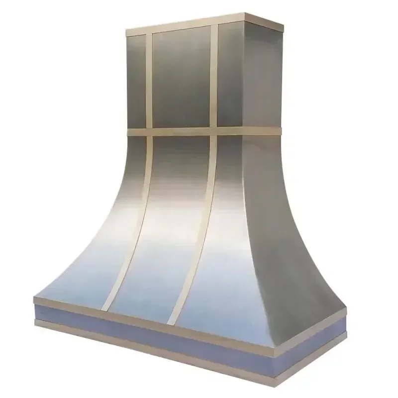 

Kitchen Stainless Steel Range Hood Wrapped with Brass Golden Bell Customized Vent Hood