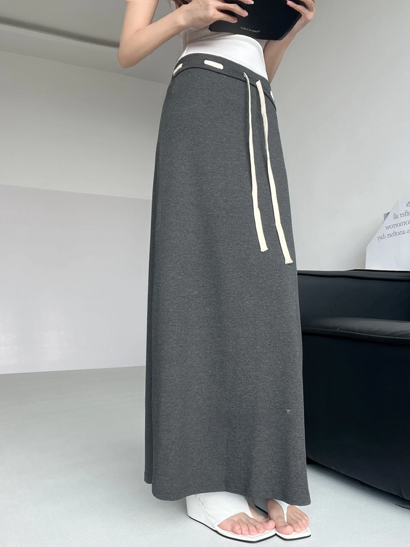 Casual hoge taille A-lijn midi-rok Dames losse taille Touwkleur Blo Casual rok Ci woon-werkverkeer Dagelijks gebruik Comfortabele pasvorm