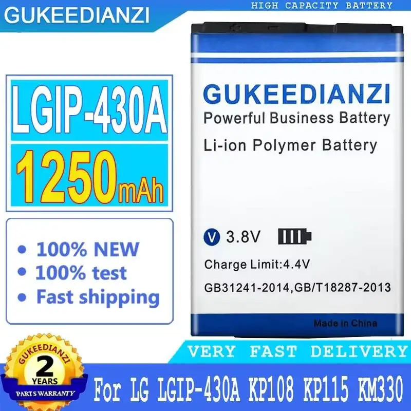 

Lgip-430A For LG KP108 KP115 KM330 KD876 Mobile Phone Battery Stable 1250mAh
