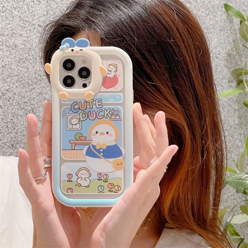 Cute School Uniform Duck Phone Case Bracket for Iphone14Promax  13/12/11 Phone Case Cartoon