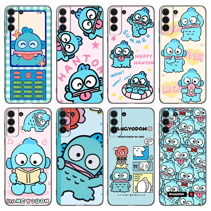 Cute Cartoon Hangyodon Phone Case For Samsung Galaxy S23 S21 S20 FE S24 S22 Ultra S10E S10 S9 S8 Plus Black Silicone Cover