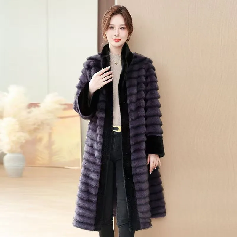 2025 Winter Women Furcoat New Gold Mink Fur Long Coat High End Warm Fashion Coat Thickened Clothing
