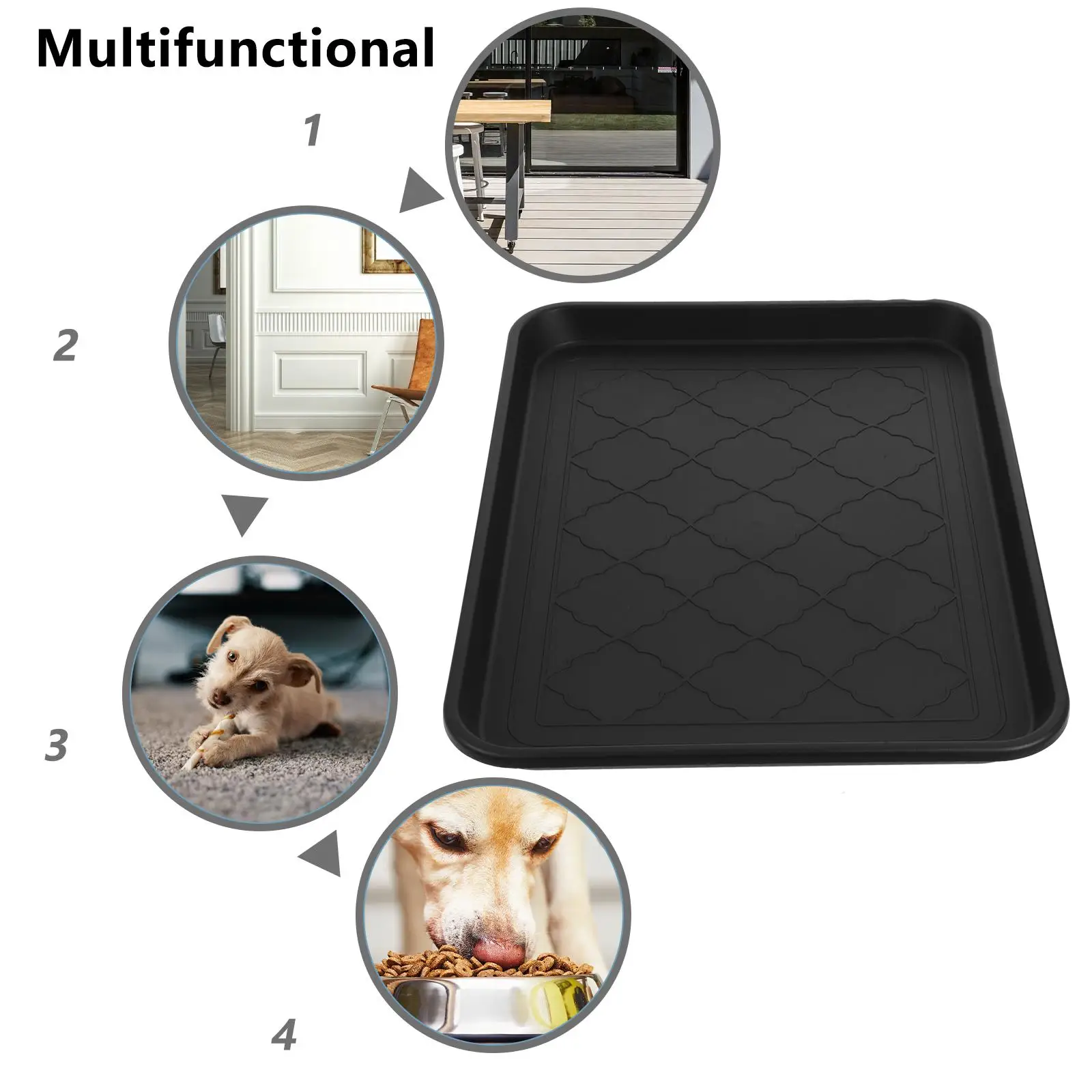 Black 42x32x3cm Reusable Plastic Shoe Pet Tray for Indoor Hallway Entryway Car Trunk Storage Non Multi Functional