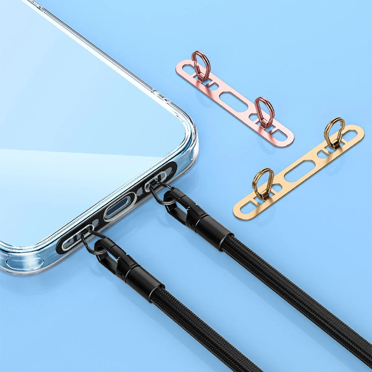 

1 шт., ремешок для мобильного телефона из нержавеющей стали, боковой подвесной зажим, двойная пряжка, ремни для телефона, прокладка, металлическая соединительная деталь для