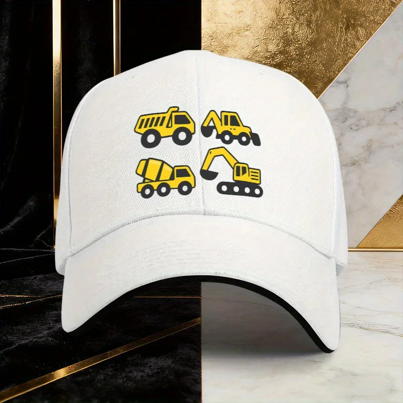 Construction Vehicles Pattern Baseball Cap Unisex Polyester Outdoor Sun Hat All-Season Travel Cap