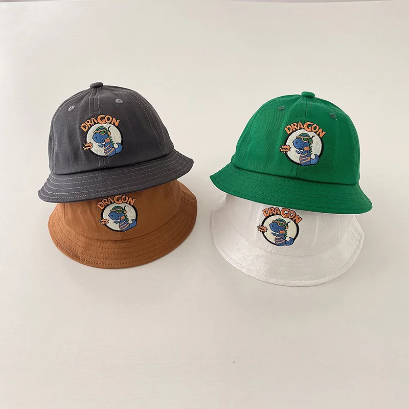 

Cute Dinosaur Fisherman Hat 6-24M Baby Sunscreen Basin Cap Fashion Boys Kids Wide Brim Visors Solid Cotton Children Bucket Caps
