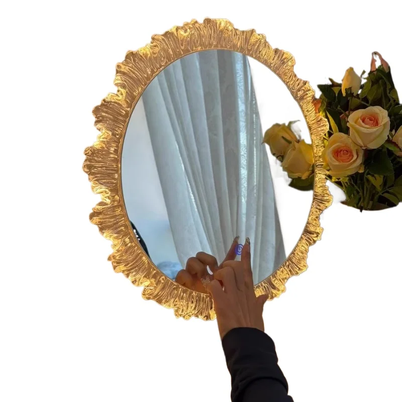 

[Glacier round mirror] Internet celebrity bedroom makeup mirror acrylic led luminous desktop dresser mirror